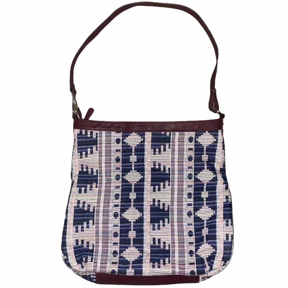 DownEast Aztec Brown Leather Satchel Hobo Bag Tote Large Purse